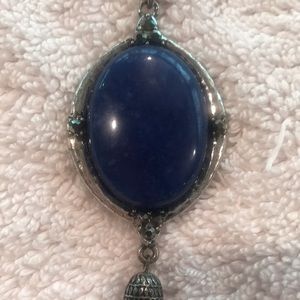Necklace Silver tone Necklace with Blue Stone and Tassel